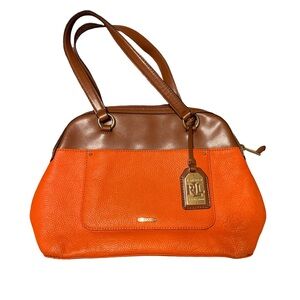 Vintage Ralph Lauren Orange and Brown Leather Hand Bag
